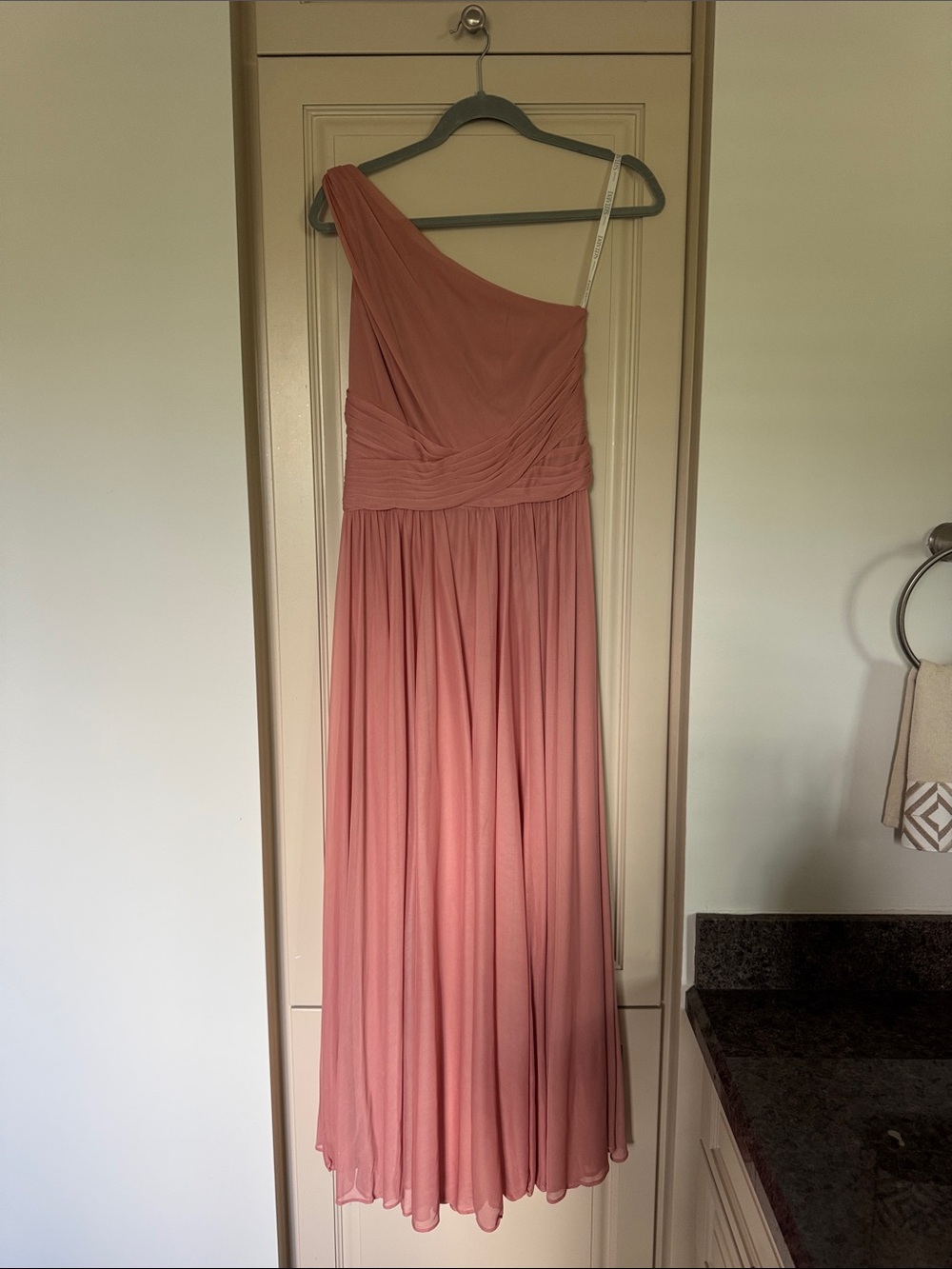 David's Bridal Dusty Rose One-Shoulder Maxi Dress
